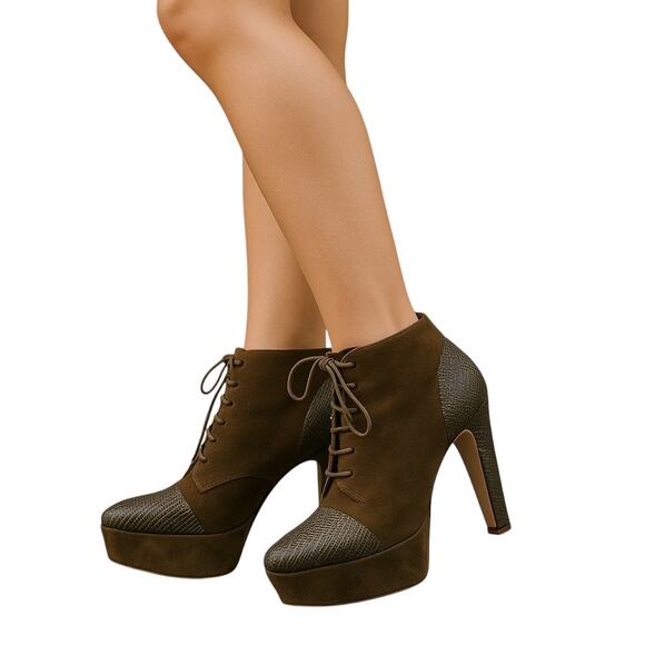 Opening Ceremony Suede Platform Lace Up Boots Green Size 10 - Picture 2 of 13